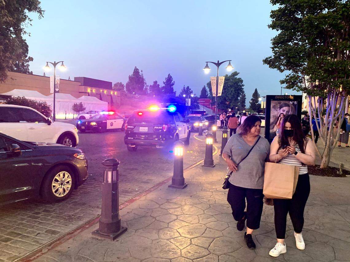 Fresno Police investigate a possible shooting April 17, 2021, at Fashion Fair Mall in northeast Fresno. Shoppers and employees were evacuated.