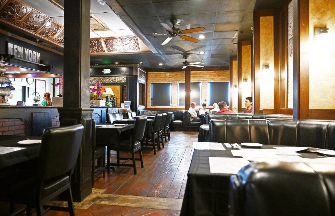 L’Apéritif Bistro’s leather booths with short partitions on the walls made for a quiet atmosphere for dining and conversation with sound levels registered at 65dB Friday, June 7, 2024 in Fresno.