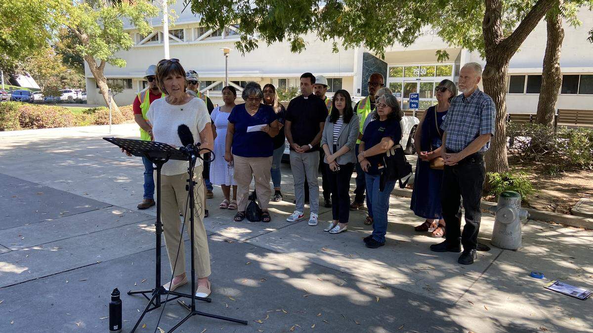 Kay Bertken, co-president of the League of Women Voters of Fresno, calls on the Fresno City Council to vote against spending $750,000 on voter education materials for two November ballot measures.