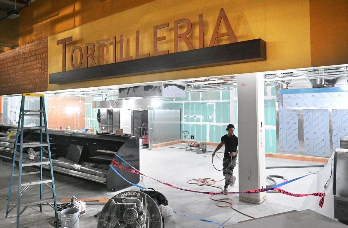 Construction continues on the new El Super grocery store, which sells Hispanic foods, and includes a tortilleria, to be located in the former Sears at Manchester Center. Photographed Monday, April 28, 2025 in Fresno.