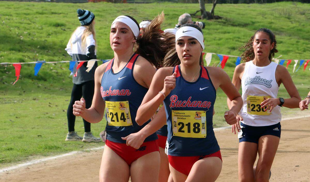 Buchanan High sophomores Brooklyn Buckley (214) finished in eighth place and Layla Merancio in 11th in Division I girls at the CIF state cross country championships to help Buchanan High to its fifth state title at Woodward Park on Nov. 29, 2025.
