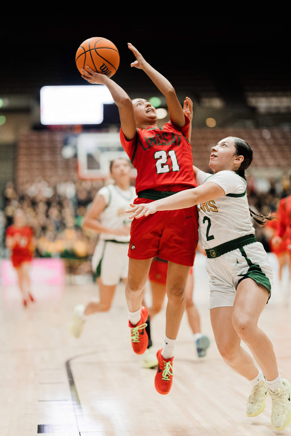 Lindsay’s Melanie Millan goes up for a shot against Summit Charter on Feb. 28, 2025.