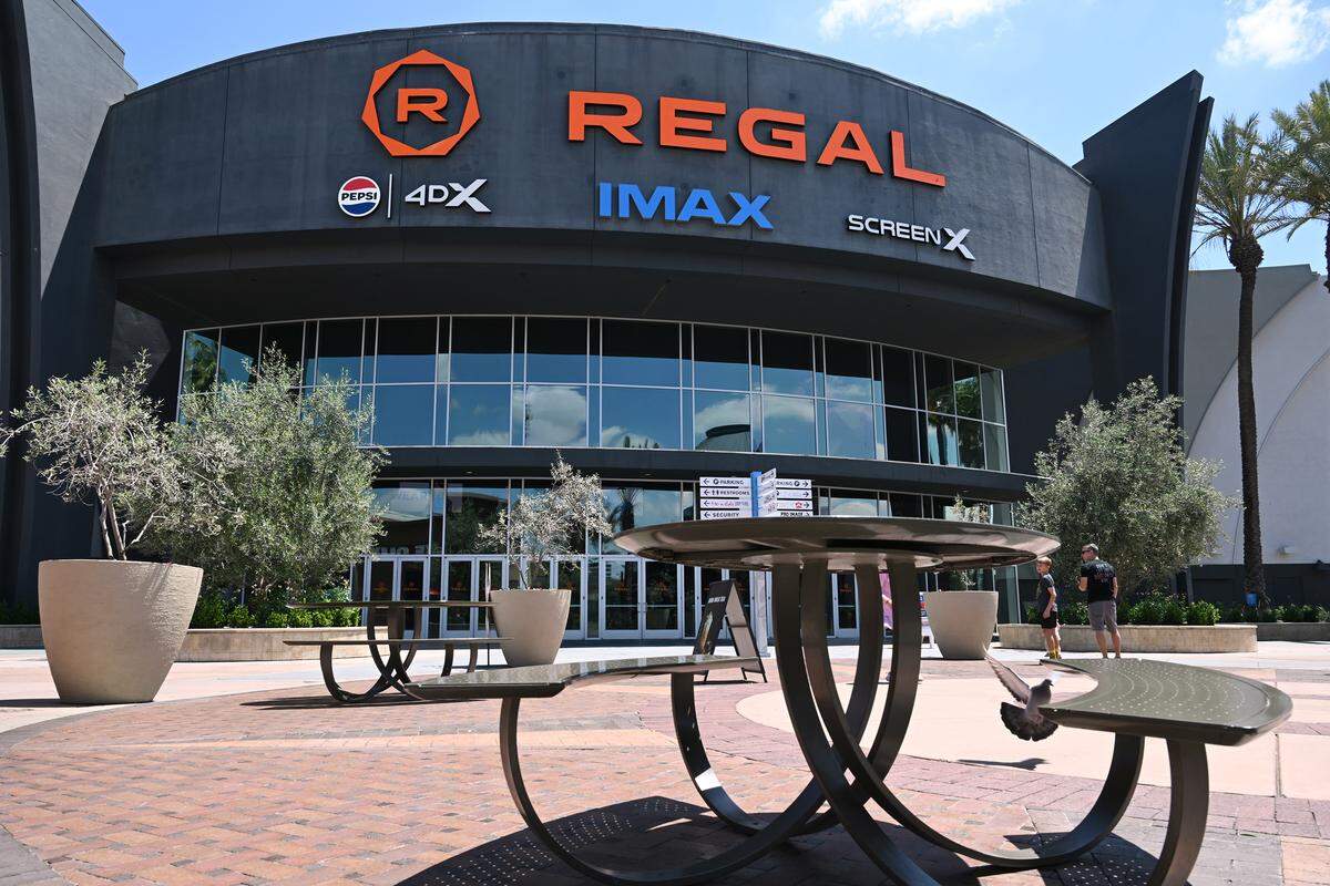 The plaza in front of the Regal at River Park movie theater is seen Wednesday, May 6, 2026 in Fresno.