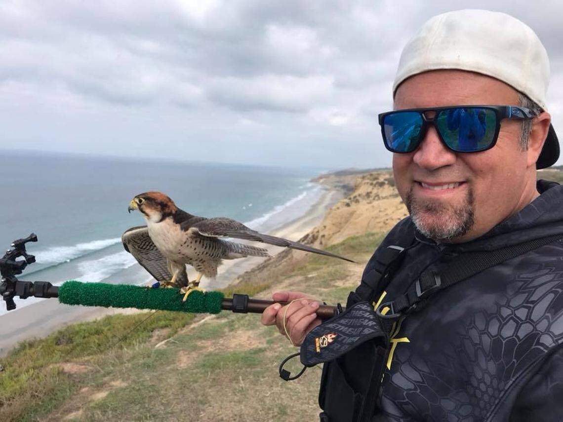 Jeff Aiello with a raptor.