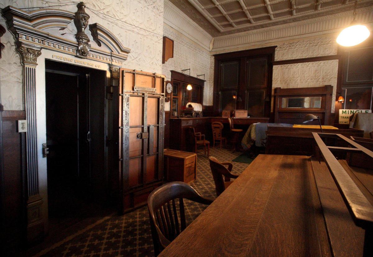 The Fresno Brewing Co.’s office, built in 1907, is relatively frozen in time with oak work stations, decorative pressed tin wall and ceiling panels, and a walk-in safe, in this Fresno Bee file photo from 2010.