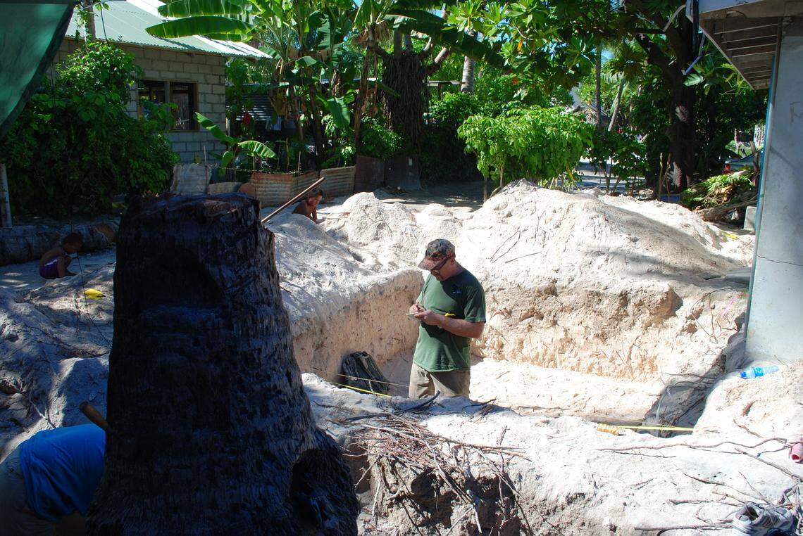 An October 2013 History Flight excavation of an area described as Cemetery 33 on the island of Betio, within the Tarawa atoll. The remains of World War II veteran Pfc. Royal Waltz were exhumed from this area that month.