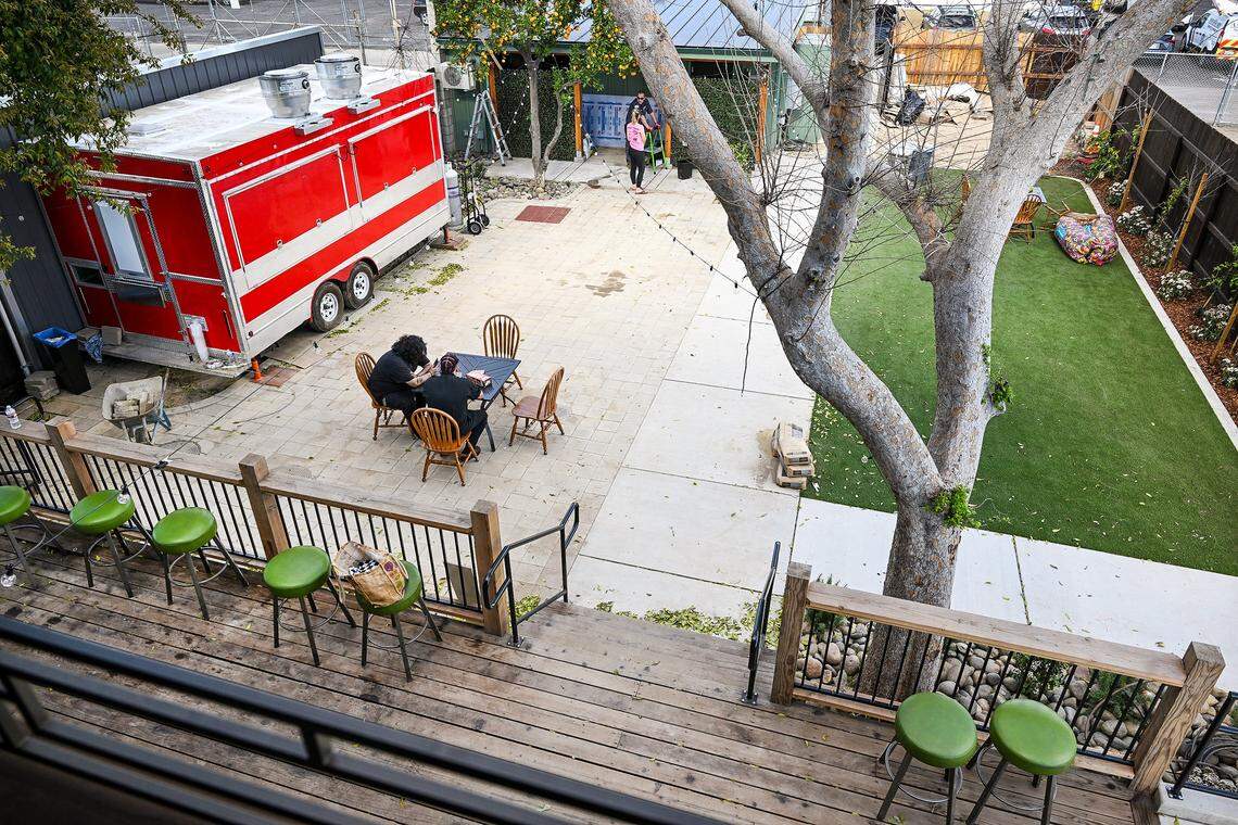 The backyard area at Moses McQueen’s is the main gathering space for the bar in downtown Fresno. It will have outdoor bar service as well as games, music and a restroom.