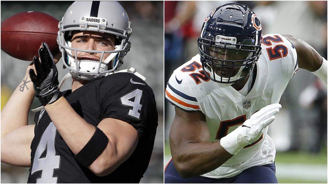 For the first time, best friends Derek Carr and Khalil Mack will oppose each other on Sunday, Oct. 6, 2019 at Tottenham Hotspur Stadium.