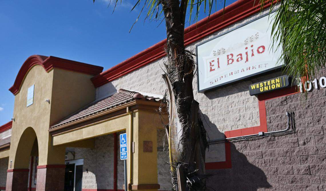 El Bajio Supermarket, located between train tracks and 16th Street, is seen Friday, Nov. 7, 2025 near downtown Merced. The family behind the market said it has spent millions to relocate but now the California High Speed Rail Authority may bypass the city and no longer needs the property.