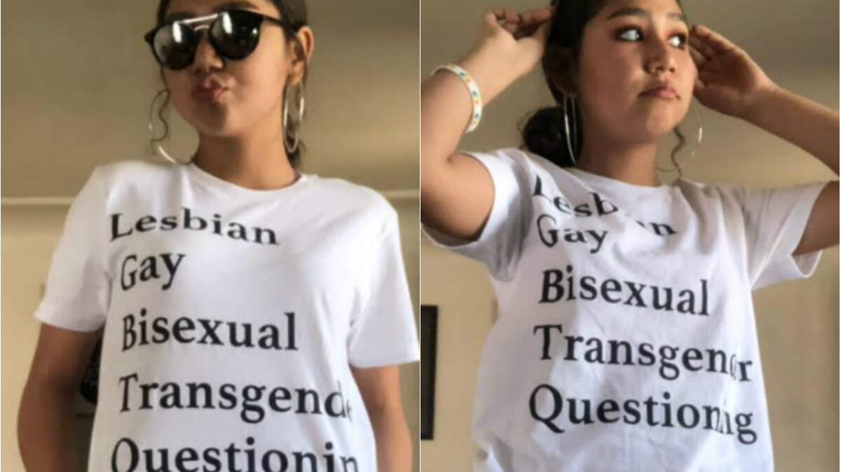 Andria Zavala in the shirt that got her dress coded at Clark Intermediate last week.