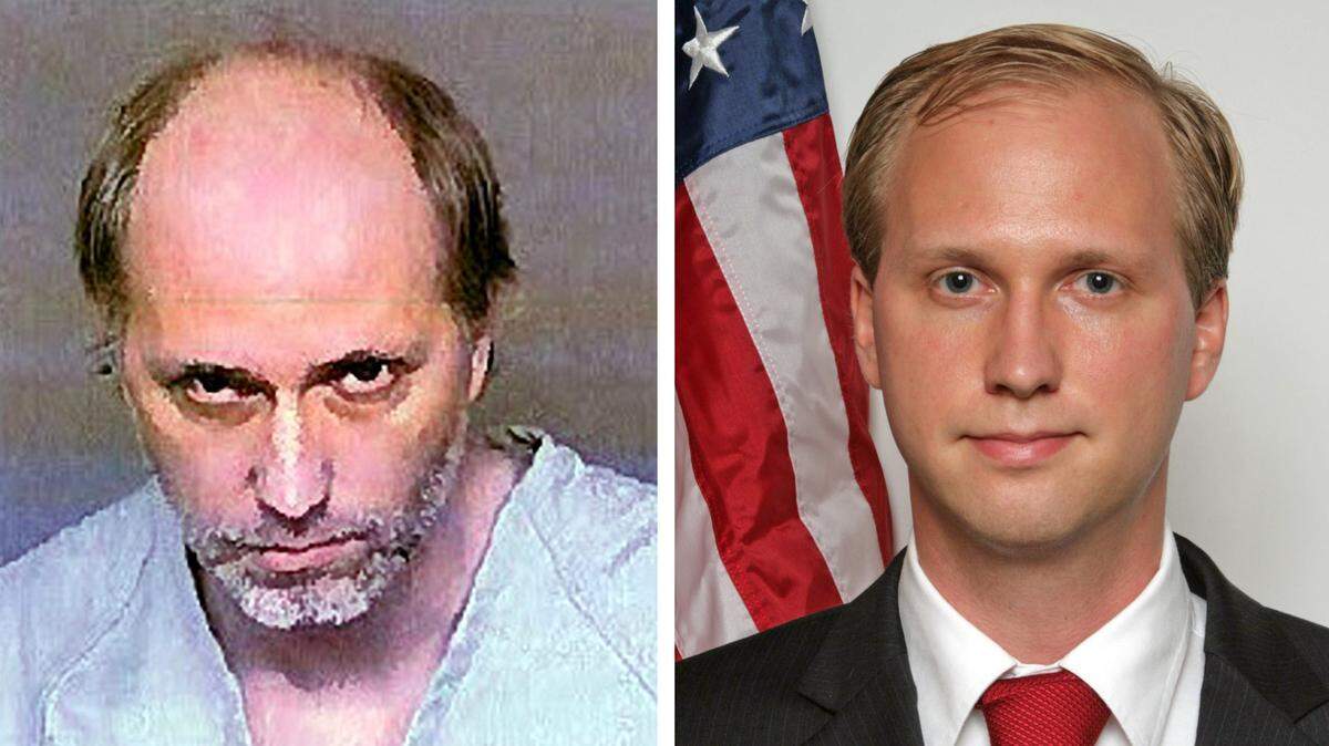 Images show Nathan Larson in a Denver booking photo, left, and a political campaign photo. Larson, a 40-year-old man from Virginia who authorities said abducted a 12-year-old Fresno girl by taking her on a flight from Fresno to Virginia, was arrested in Denver on Saturday, Dec. 14, 2020. Fresno County requested his extradition back to the Fresno County jail.