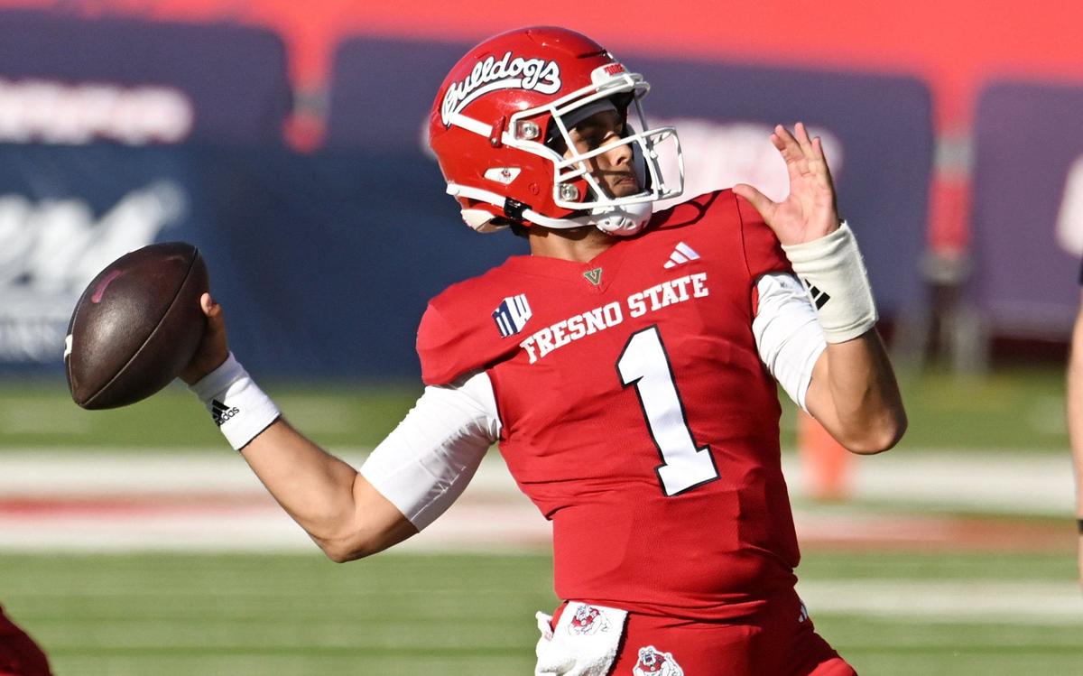 Fresno State quarterback Mikey Keene passes against Washington State Saturday, Oct. 12, 2024 in Fresno.