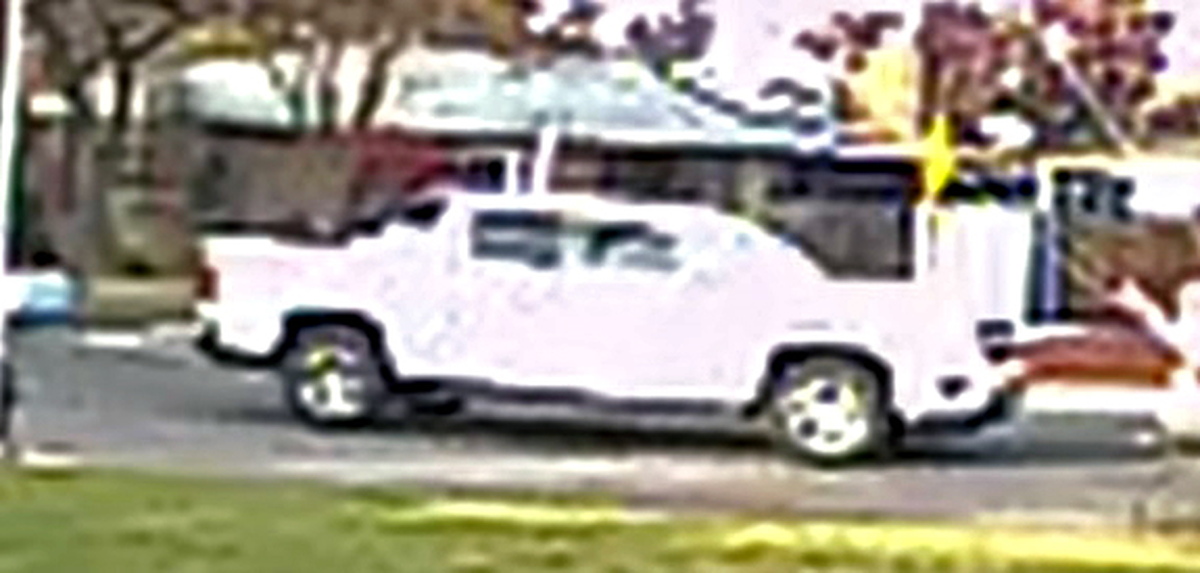 The driver of this white pickup truck is a possible suspect in a double homicide that occurred on Dec. 11, 2017 in northwest Fresno, according to a Fresno County Sheriff's Office news release on April 30, 2018.