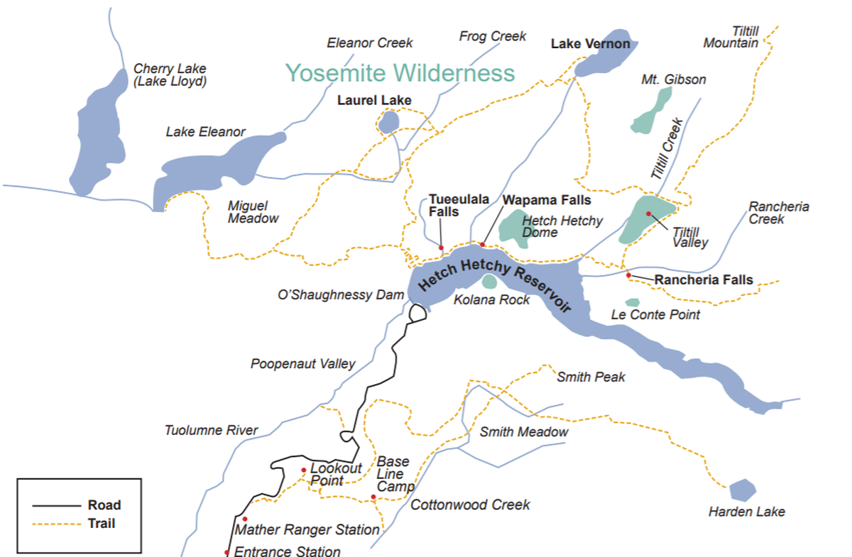 Screenshot of a map of Hetch Hetchy from the National Park Service.
