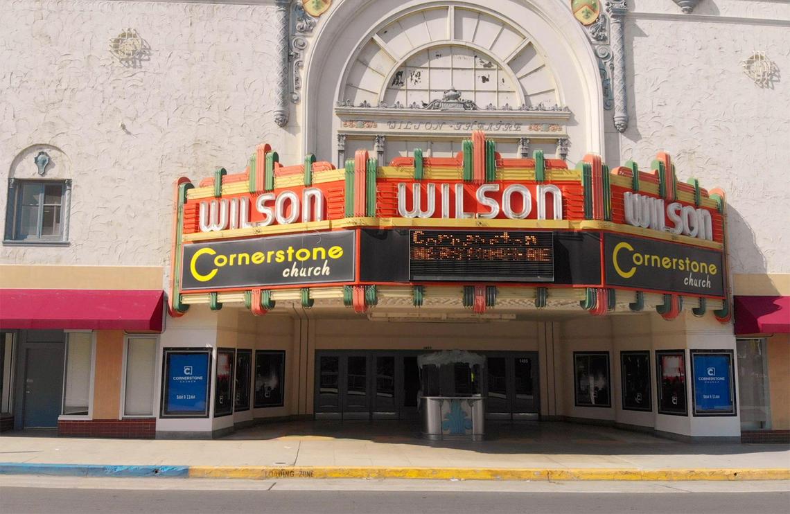 An empty Cornerstone Church Easter Sunday, April 12, 2020 in downtown Fresno.