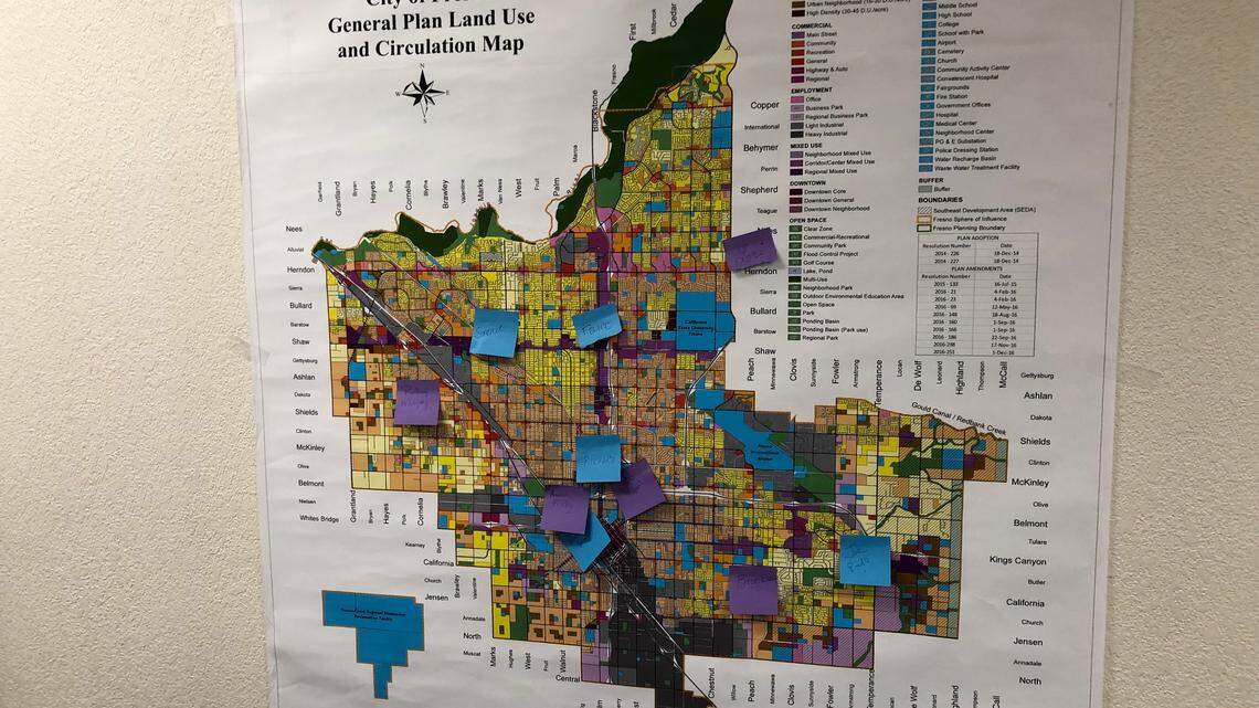 In a meeting at The Bee in early October, people participating in a dialogue between residents living north and south of Shaw Avenue in Fresno marked their neighborhood on a map of Fresno. The Fresno Bee is convening a dialogue about Fresno’s north-south divide with residents who live north and south of Shaw Avenue, the city’s historical dividing line. The dialogue is part of The Bee’s transparency work with Arizona State University’s New Co/Lab and a partnership with Spaceship Media.