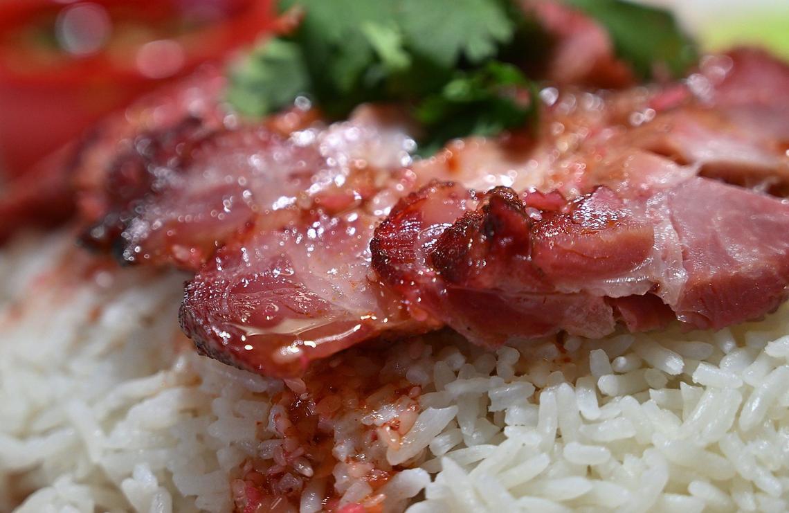 Barbequed Red Pork with Gravy, shown at Thai Taste, a new restaurant serving authentic Thai street food at the corner of Bullard and Cedar avenues. Photographed Friday, June 14, 2024 in Fresno.