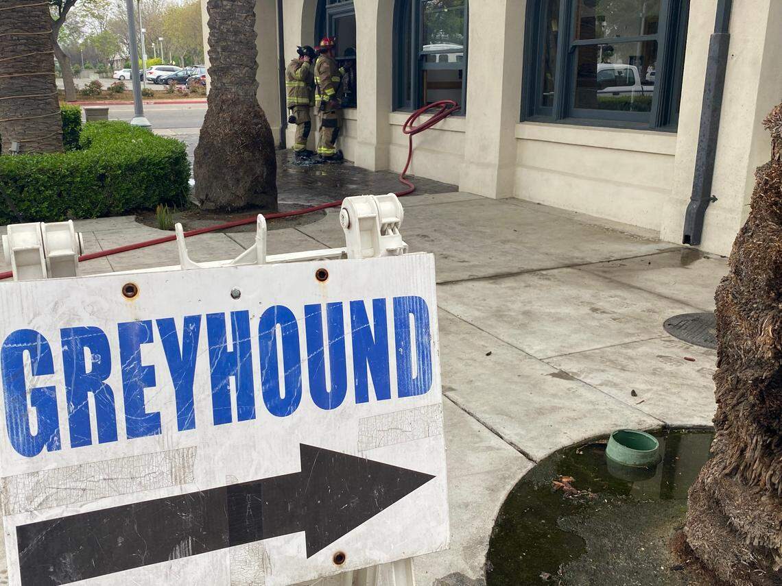A fire at the dowtown Fresno station rented by Greyhound on Tuesday, March 29, 2022, is suspicious, according to a battalion chief.