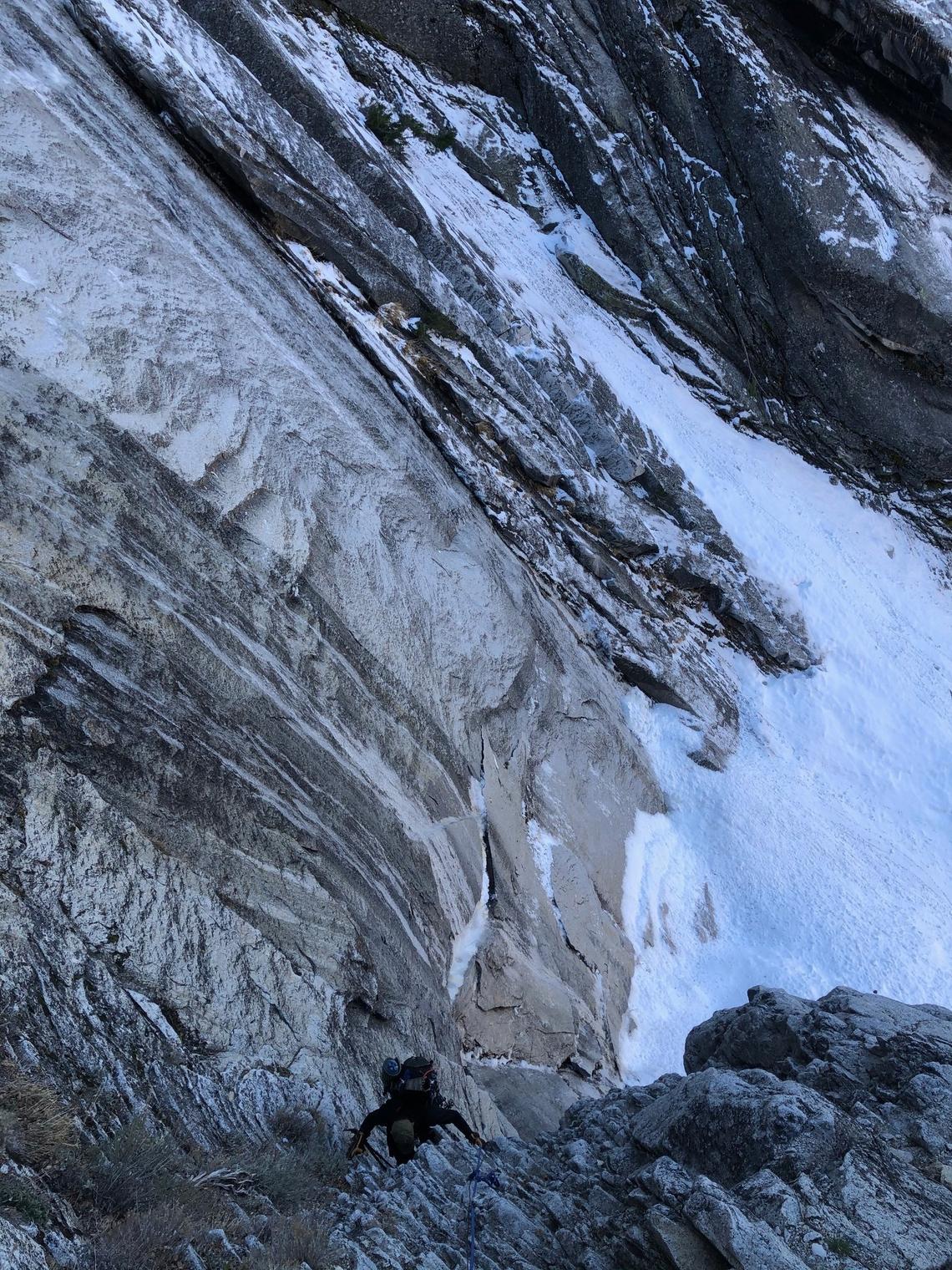 Rappelling down a section of Half Dome’s “death slabs” without snow.