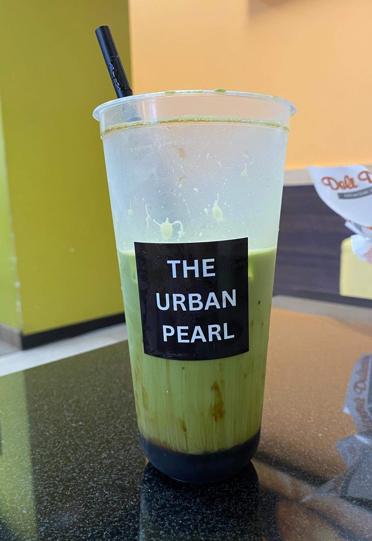 Urban Pearl brown sugar jelly Matcha latte is on the sweet side.