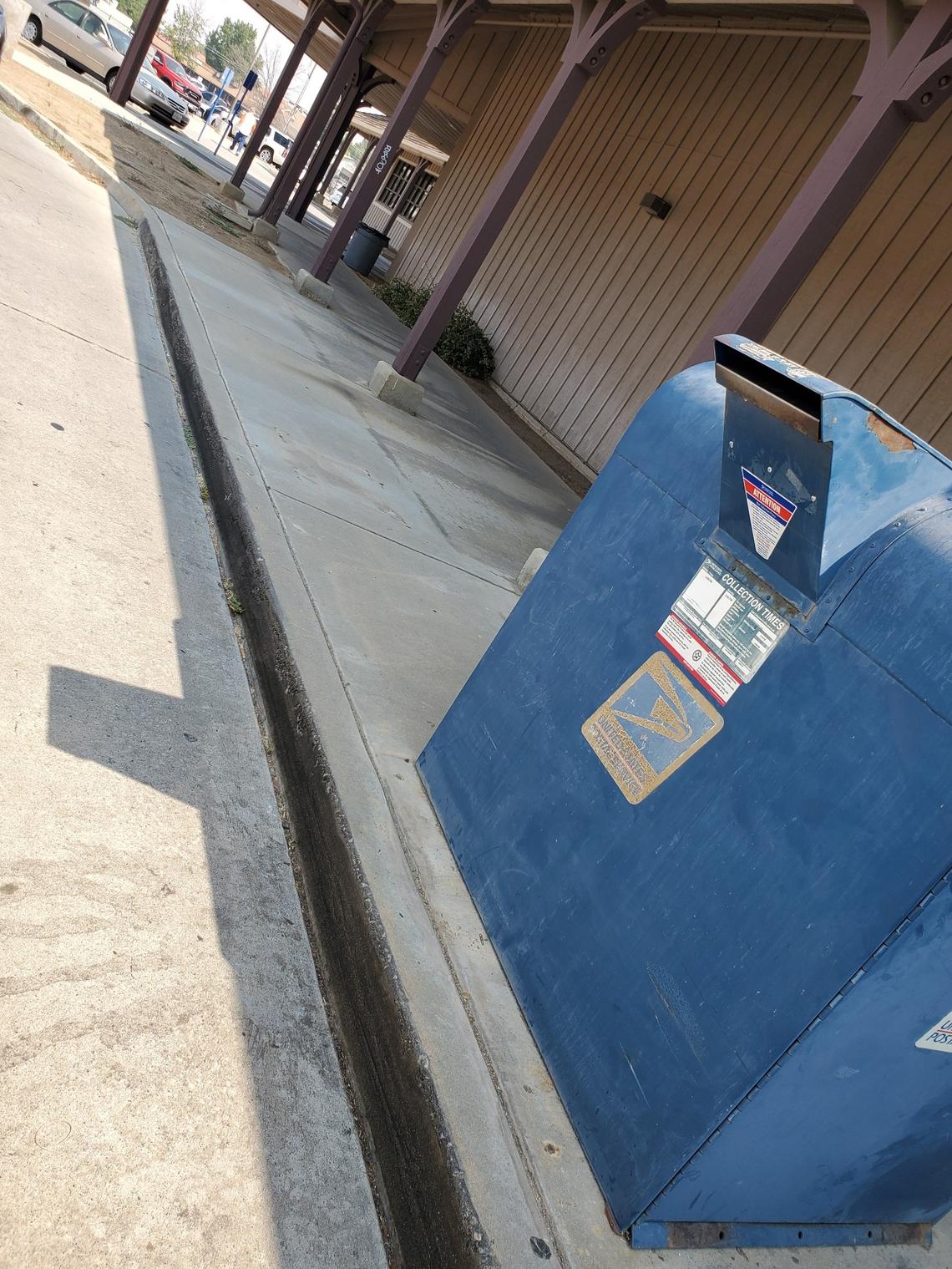A large single mail drop-off box stands outside the Clovis Post Office. Officials removed two smaller boxes after reports that mail was stolen from them. Clovis police has increased patrol around the post office.