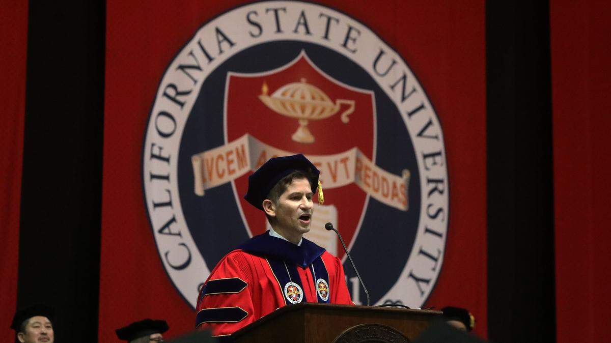 Fresno State President Saúl Jiménez-Sandoval spoke at the College of Sciences and Mathematics commencement ceremony at the Save Mart Center on May 20, 2022.