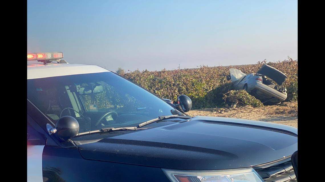 Two people died Monday, Nov. 14, 2022, in a crash with a big rig that sent a Toyota sedan into a vineyard, according to the California Highway Patrol.