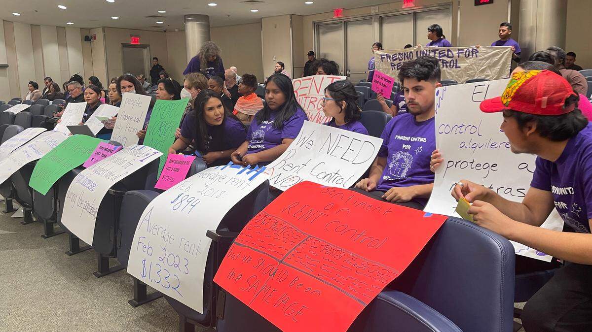 The Fresno United for Rent Control coalition rallied at the Fresno City Council’s final budget meeting in June to call for rent control and better tenant protections. The group’s chants for rent control in the council chambers was followed by a five-minute recess.