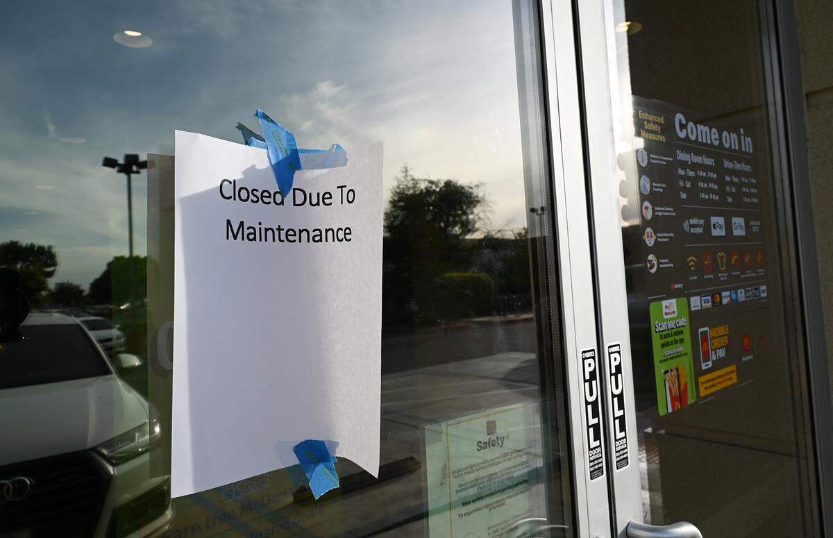 The McDonald’s on Academy Ave in Sanger is marked closed for maintenance, Friday, June 3, 2022. Video on social media has shown a mouse running freely near employees shoes inside the restaurant, as an employee is overheard suggesting an inspection took place earlier that day.