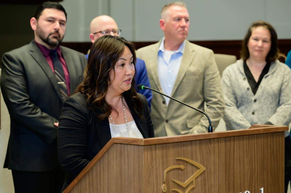 Fresno Unified Superintendent Misty Her spoke at a press conference on Jan. 12, 2026.