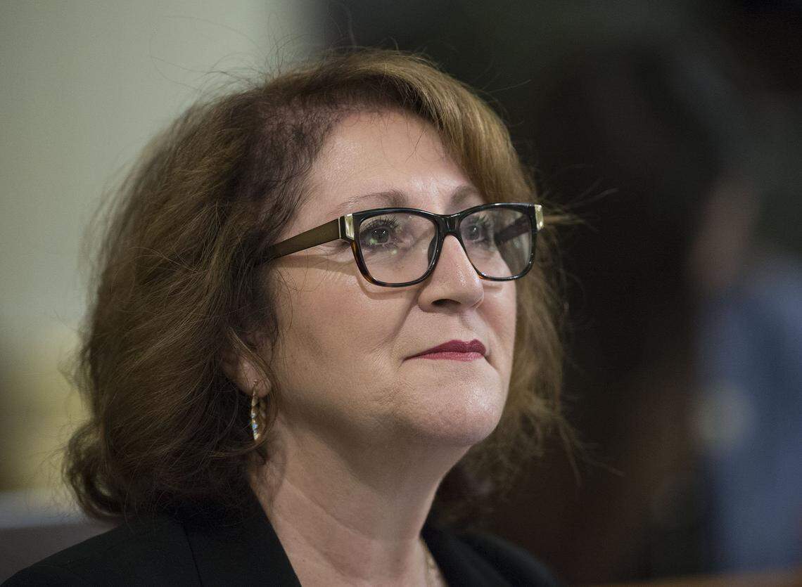 Eloise Gomez-Reyes, D-Fontana watches the vote count on a bill on Friday, September 15, 2017 in Sacramento, Calif. Members of the Assembly and Senate were pressing hard to pass through bills on their last day in session before they take a two-month break.