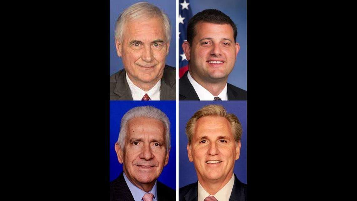 Members of Congress, clockwise from upper left, Tom McClintock, David Valdao, Kevin McCarthy and Jim Costa are running in 2022 in redrawn Valley congressional districts.