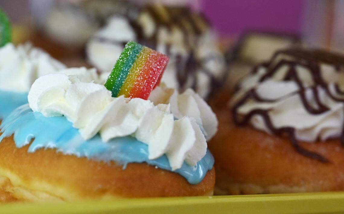 Colorful donuts and more on display at Tathy Ky and her sister Thida Ky's new City Donuts located in the former Supreme Donuts at the corner of Palm and McKinley avenues in Fresno.. Photographed Wednesday, Oct. 22, 2025.