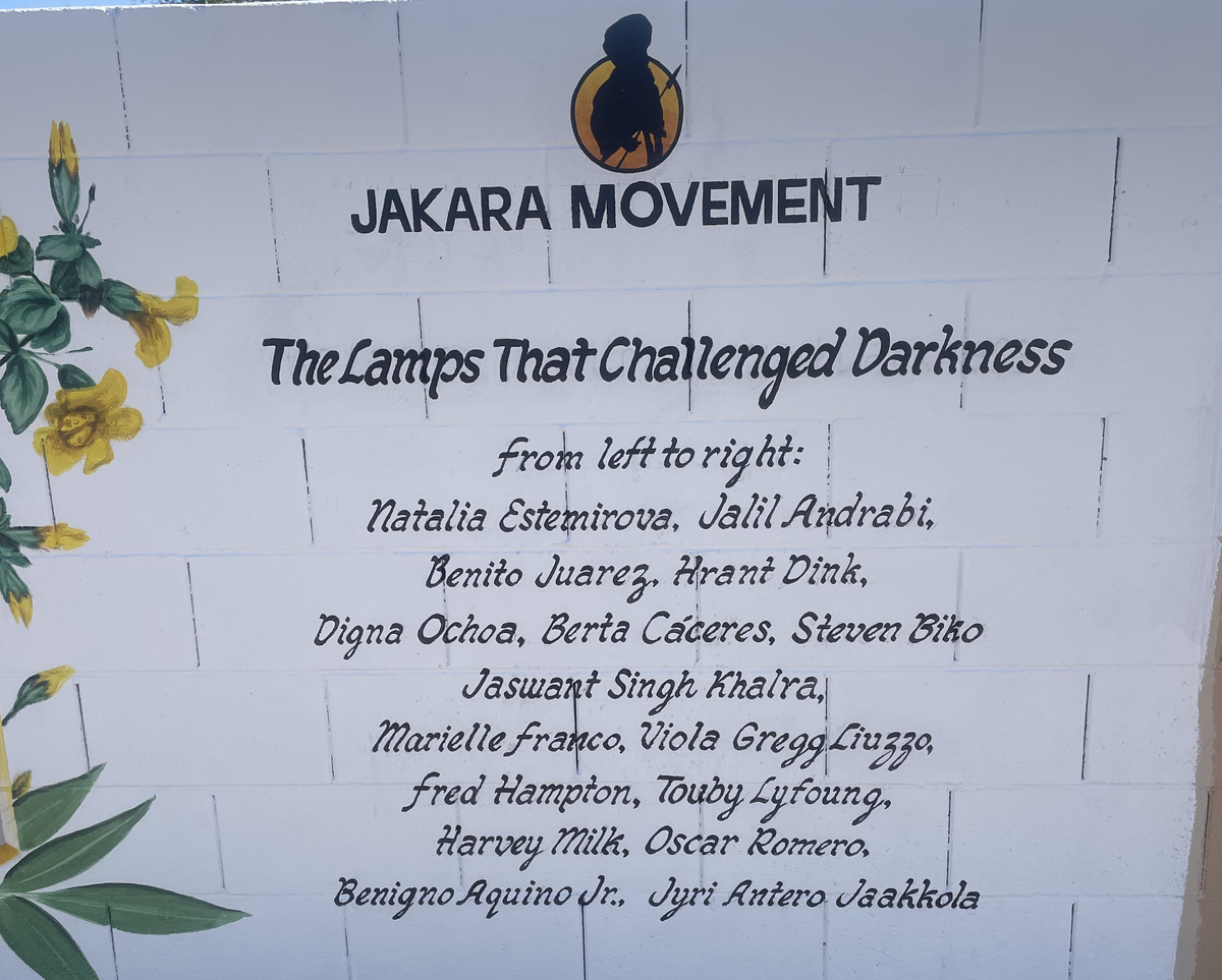 “The Lamps that Challenged Darkness”: a list of 16 global human rights leaders that Naindeep Singh chose to include in a mural commissioned in his honor. The mural was painted by Levi Ponce of Los Angeles and is located at Jaswant Singh Khalra Park.
