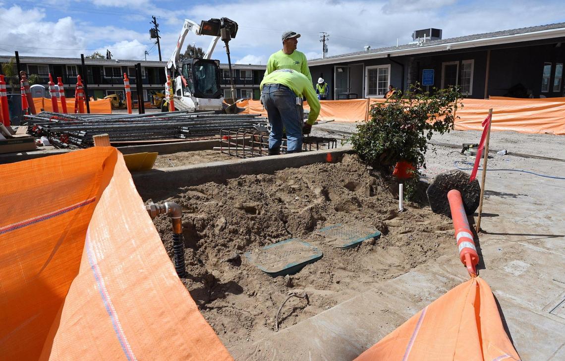 Renovation work is seen at the Villa Motel along Parkway Drive Thursday, March 30, 2023 in Fresno.