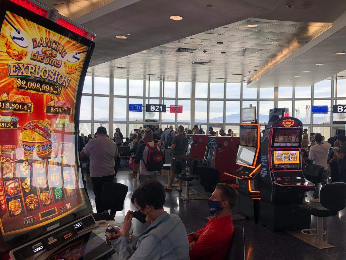 Passengers waiting for a flight out of Las Vegas, including those celebrating Southwest Airlines’ new service to Fresno, have one last chance to try their luck on the slot machines at McCarran International Airport.
