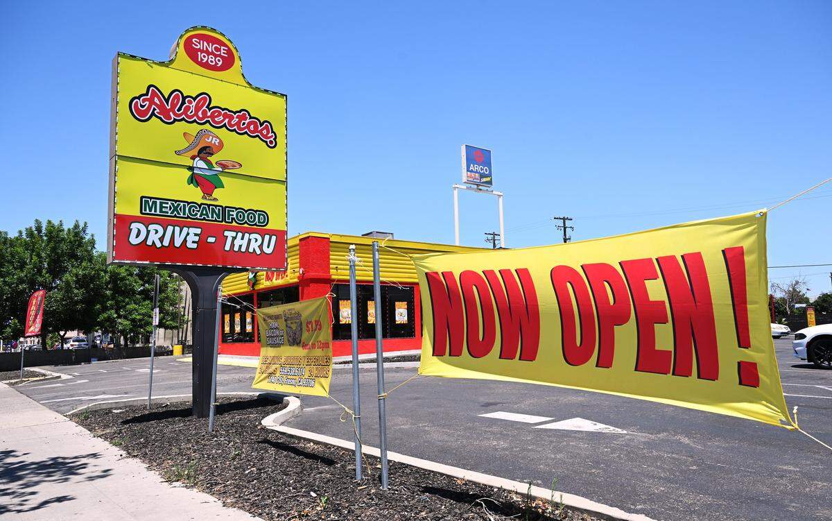 Aliberto's Jr. Mexican Food has opened in the former Wendy's on C Street near Fresno Street in downtown Fresno, photographed June 3, 2026.