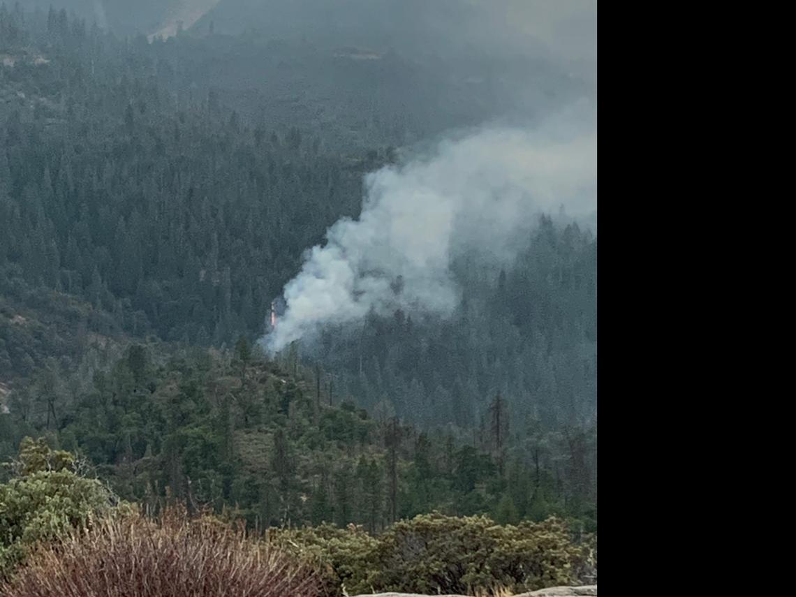 A digital closeup of the Creek Fire’s point of origin in Big Creek Canyon, as photographed from the fire station helipad in Big Creek, California, on the evening of Sept. 4, 2020. The Creek Fire quickly grew into one of the largest wildfires in state history.