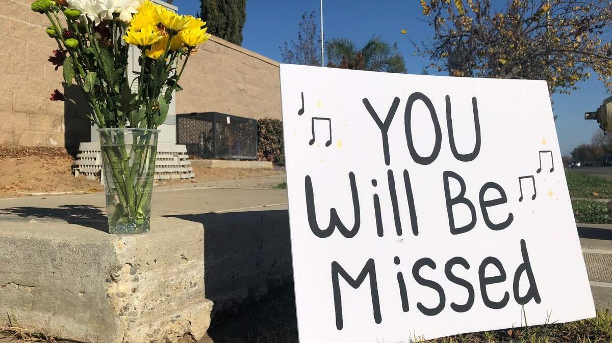 A memorial to Sidney Carpenter, the “Dancing Man,” rises at the intersection of Temperance and Bullard avenues in Clovis on Sunday, Nov. 28. Carpenter, 57, was struck and killed by a vehicle near the intersection Saturday evening, police said.