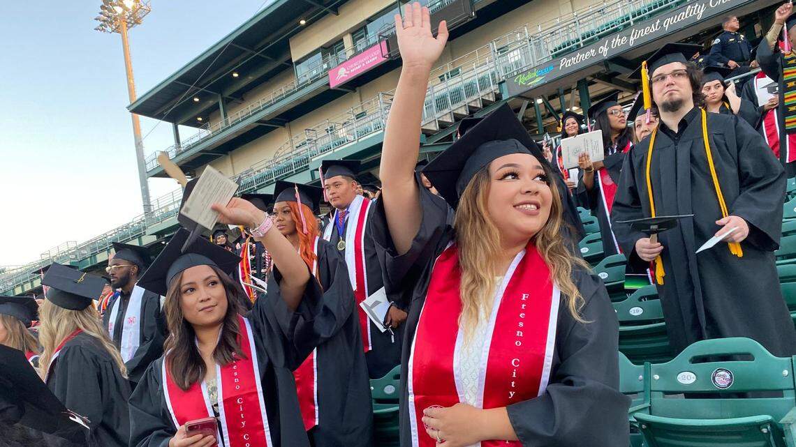 Fresno City College Class of 2020 and Class of 2021 graduates celebrated their accomplishments with loved ones as the community college returned to in-person commencement this year. Graduates during the June 23 ceremony at at Chukchansi Park in downtown Fresno.