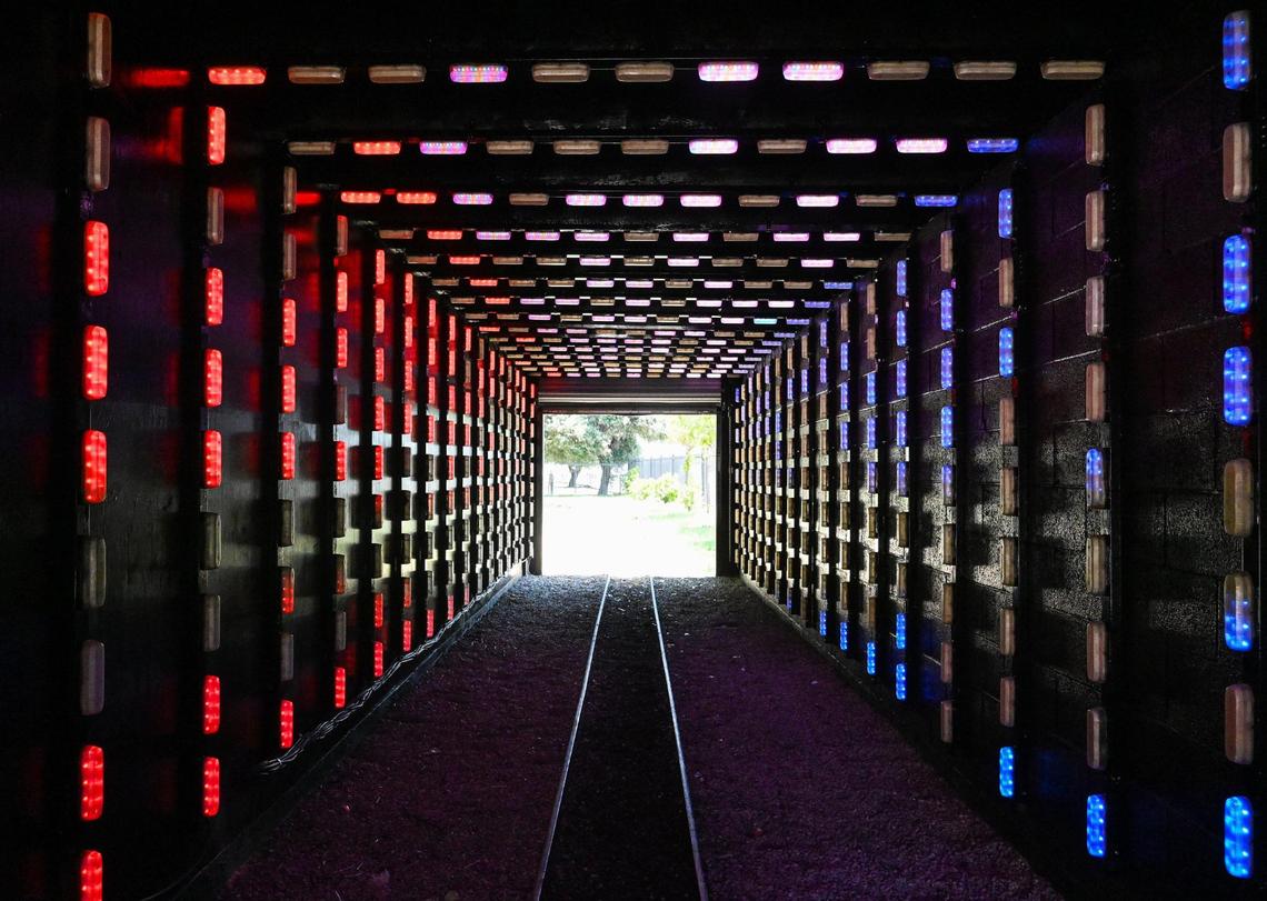 The tunnel on the train ride will feature flickering LED lights displays that change seasonally at Playland in Roeding Park.