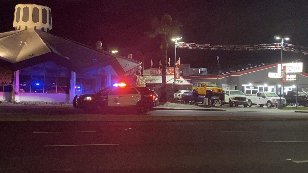 Police taped off Blackstone Avenue, near Ashlan Avenue after a pedestrian was killed by a vehicle in Fresno, California on Saturday, April 13, 2024.