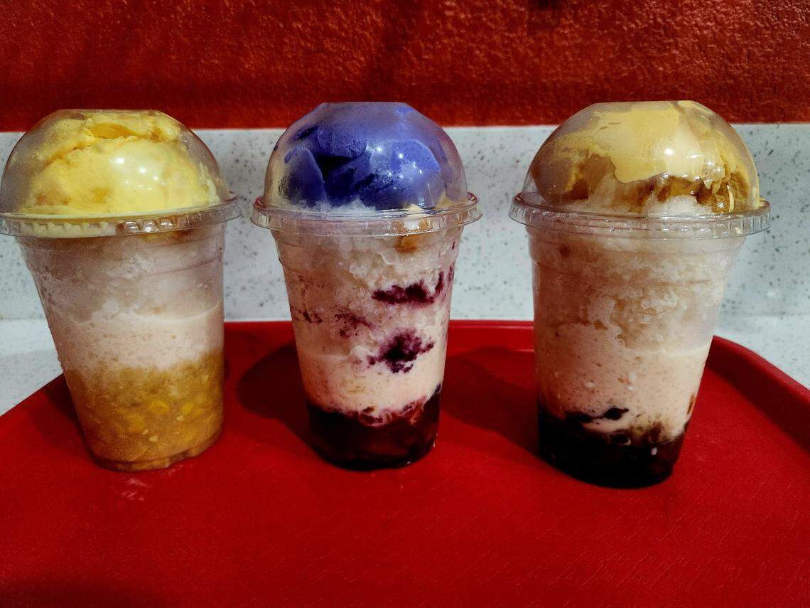 Halo halo is a popular dessert in the Philippines, made of layers of various sweetened ingredients, including evaporated milk, ice cream, leche flan and shaved ice. It is served at The Philippine Kitchen, a newer Filipino restaurant in northeast Fresno.