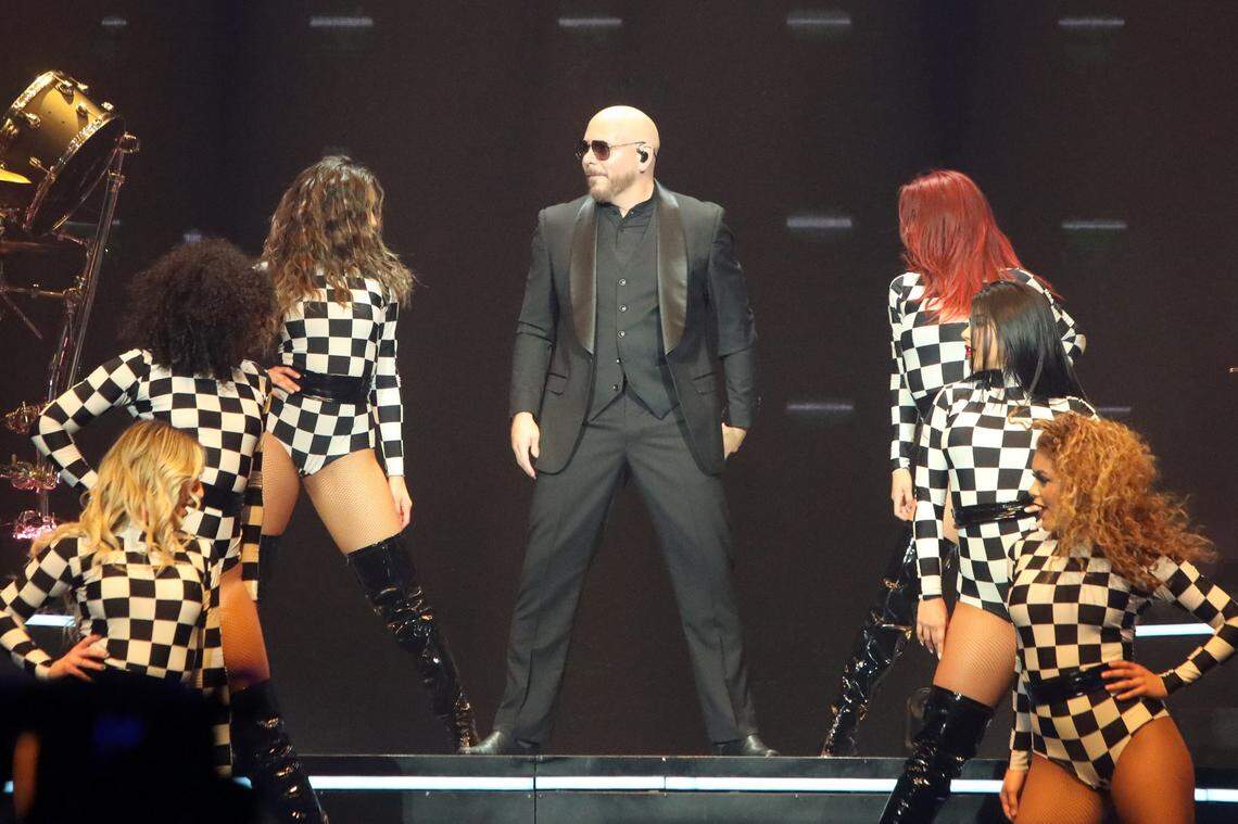 Pitbull during the second part of the Trilogy Tour 2024 with global phenomena Enrique Iglesias and Ricky Martin at the Save Mart Center in Fresno on Tuesday, Jan. 30, 2024.
