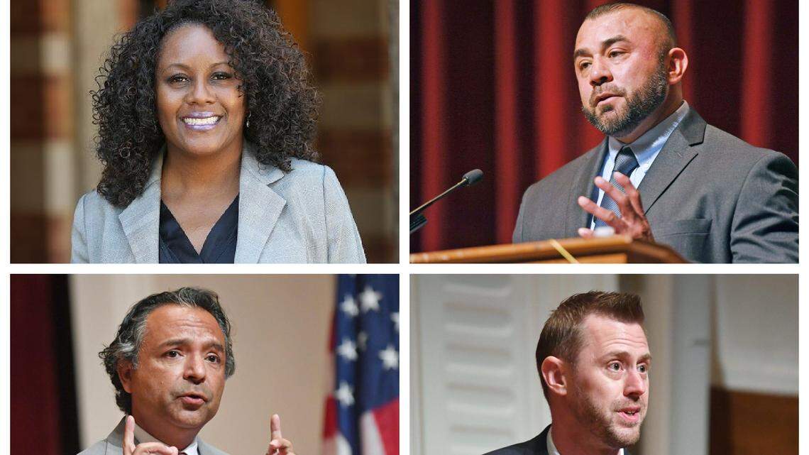 The four candidates vying to be the next president of Fresno City College spoke to the public during a forum Tuesday. The finalists are, Lataria Hall (top, left); Robert Pimentel (top, right); Cory Clasemann (bottom, right).