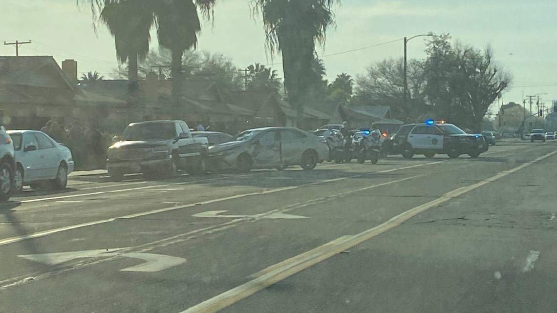 A man was taken into custody after Fresno police said he crashed into parked cars before running away into the nearby neighborhood on Friday, March 3, 2023.