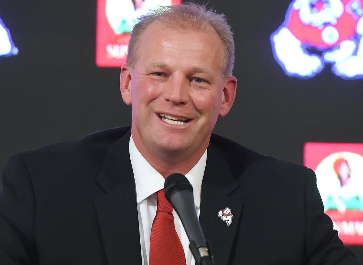 Kalen DeBoer addresses the media after it was announced he would be the new head coach of Fresno State football at a news conference Tuesday afternoon, Dec, 17, 2019 in Fresno.