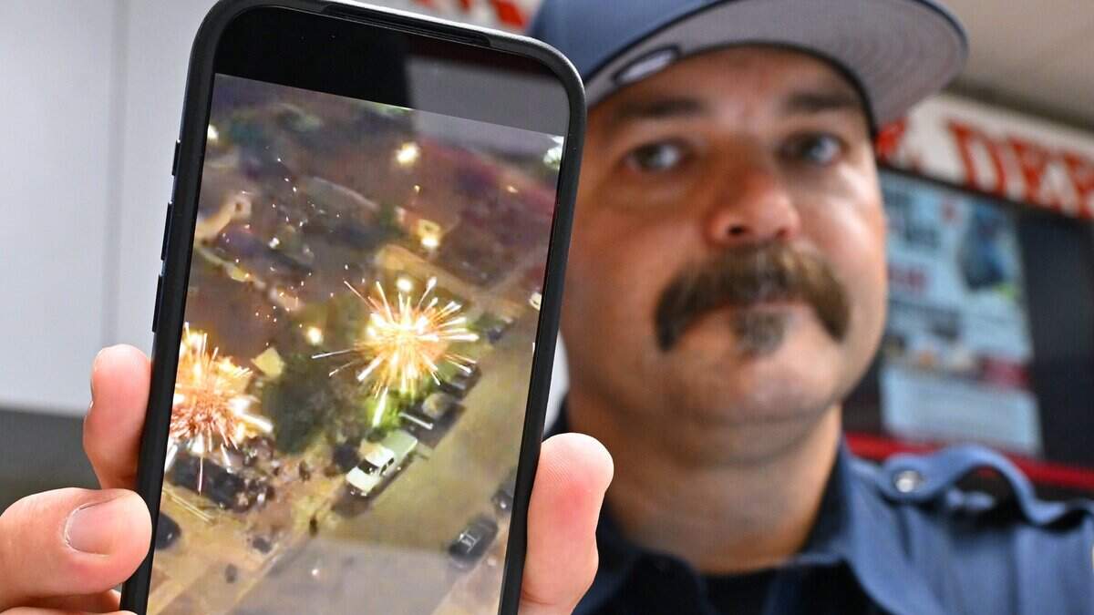 Fresno Fire Department public information officer Joshua Sellers holds a drone video of illegal fireworks. Sellers says the City of Fresno stressed the need to use 311 or the FresGo app to report illegal fireworks this July 4 instead of calling 911.