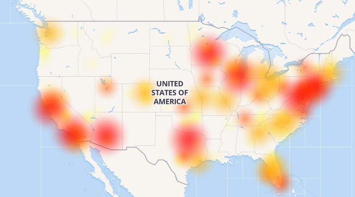 A website that tracks tech outages shows areas where Target stores experienced technical difficulties Saturday, June 15, 2019. Shoppers reported cash registers were down across the country.