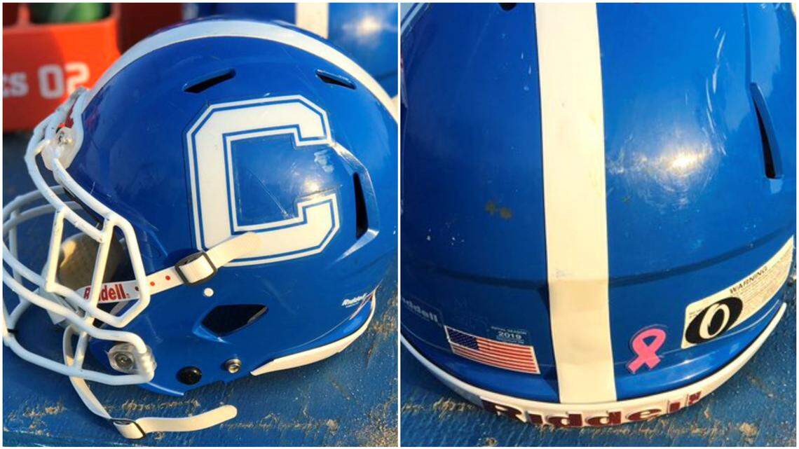 The Caruthers High football team honored former Blue Raiders athlete Olivia Mendoza who died in a car crash in late September. The Blue Raiders placed stickers with an “O” on each of the players’ helmets.